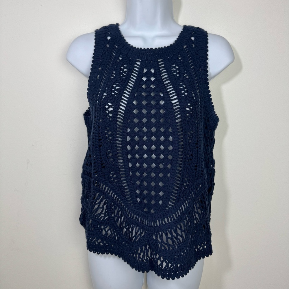Massimo Dutti Crochet Tank Top in Navy Blue Size Small